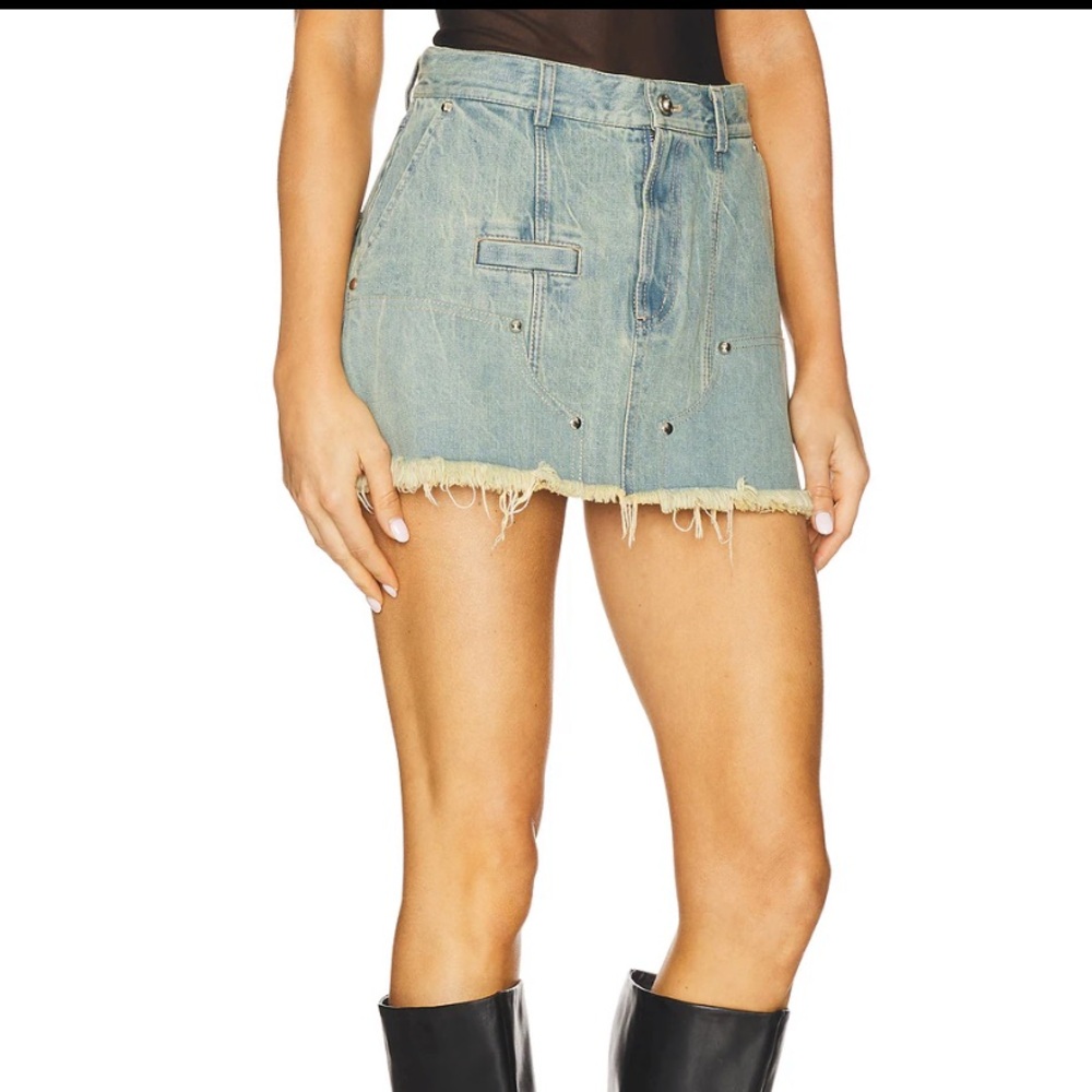Private Policy New York Studs Mini Distressed Denim Skirt